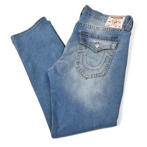 True Religion Ricky Jeans Mens 38 (40x33) Blue Relaxed Straight Western Flaps